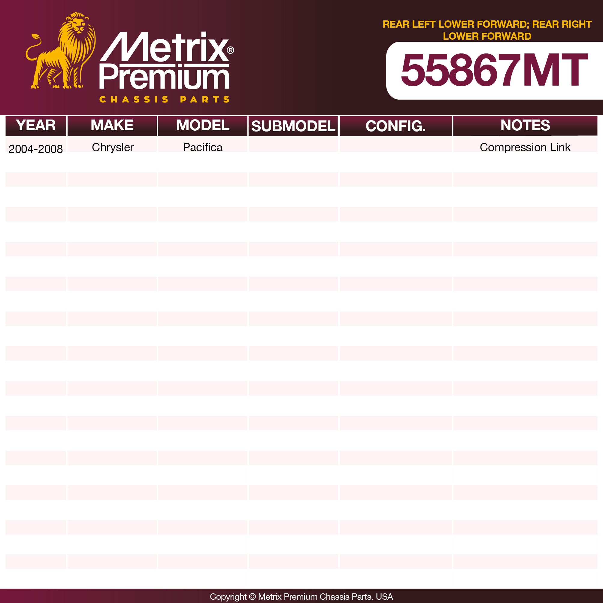 Metrix Premium Chassis Parts Rear Left Lower Forward; Rear Right Lower Forward Lateral Arm 55867MT aftermarket car parts