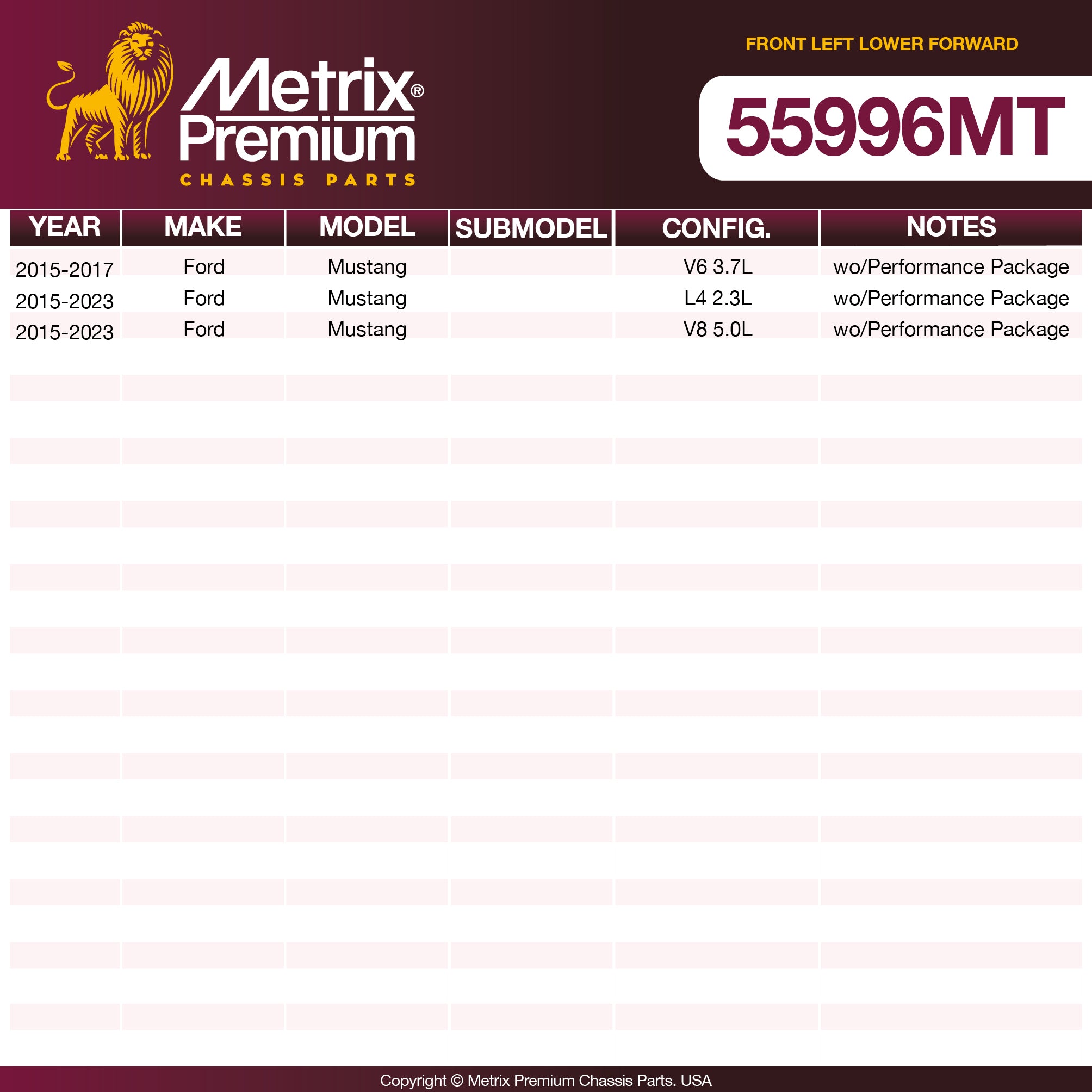 Metrix Premium Front Left Lower Forward Control Arm and Ball Joint Assembly 55996MT OEM fit spare parts