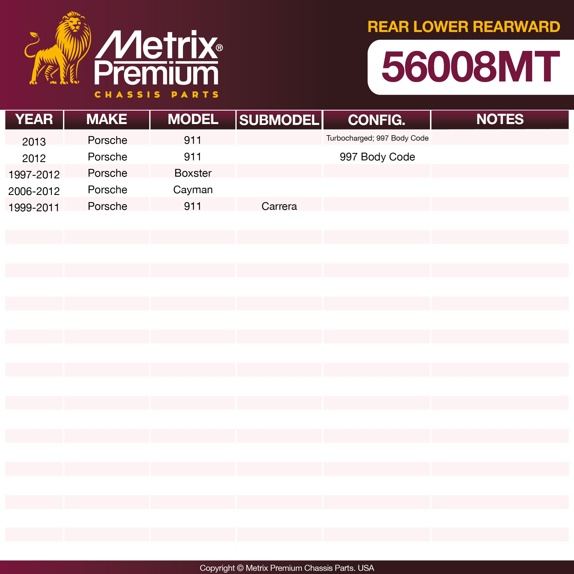 Metrix Premium Chassis Parts Rear Lower Rearward Control Arm and Ball Joint Assembly 56008MT OEM fit auto parts
