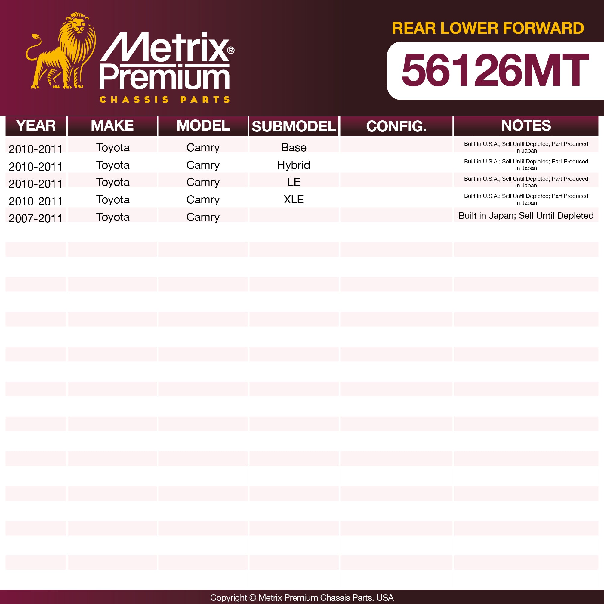 Metrix Premium Rear Lower Forward Lateral Arm 56126MT OEM fit spare parts