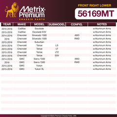 Metrix Premium Chassis Parts Front Right Lower Control Arm and Ball Joint Assembly 56169MT OEM fit auto parts