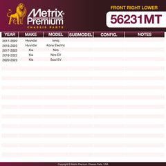 Metrix Premium Chassis Parts Front Right Lower Control Arm and Ball Joint Assembly 56231MT OEM fit auto parts