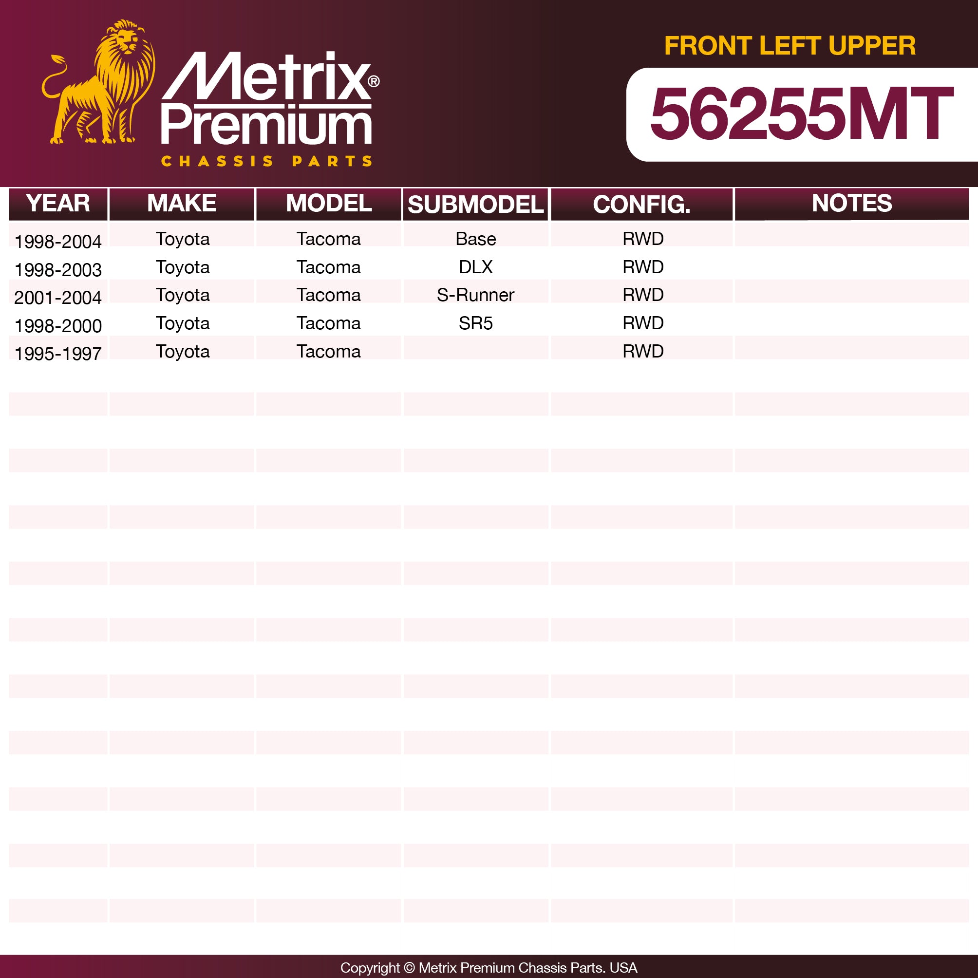 Metrix Premium Front Left Upper Control Arm and Ball Joint Assembly 56255MT OEM fit spare parts