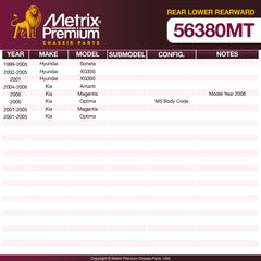 Metrix Premium Chassis Parts Rear Lower Rearward Control Arm Bushing 56380MT OEM fit auto parts