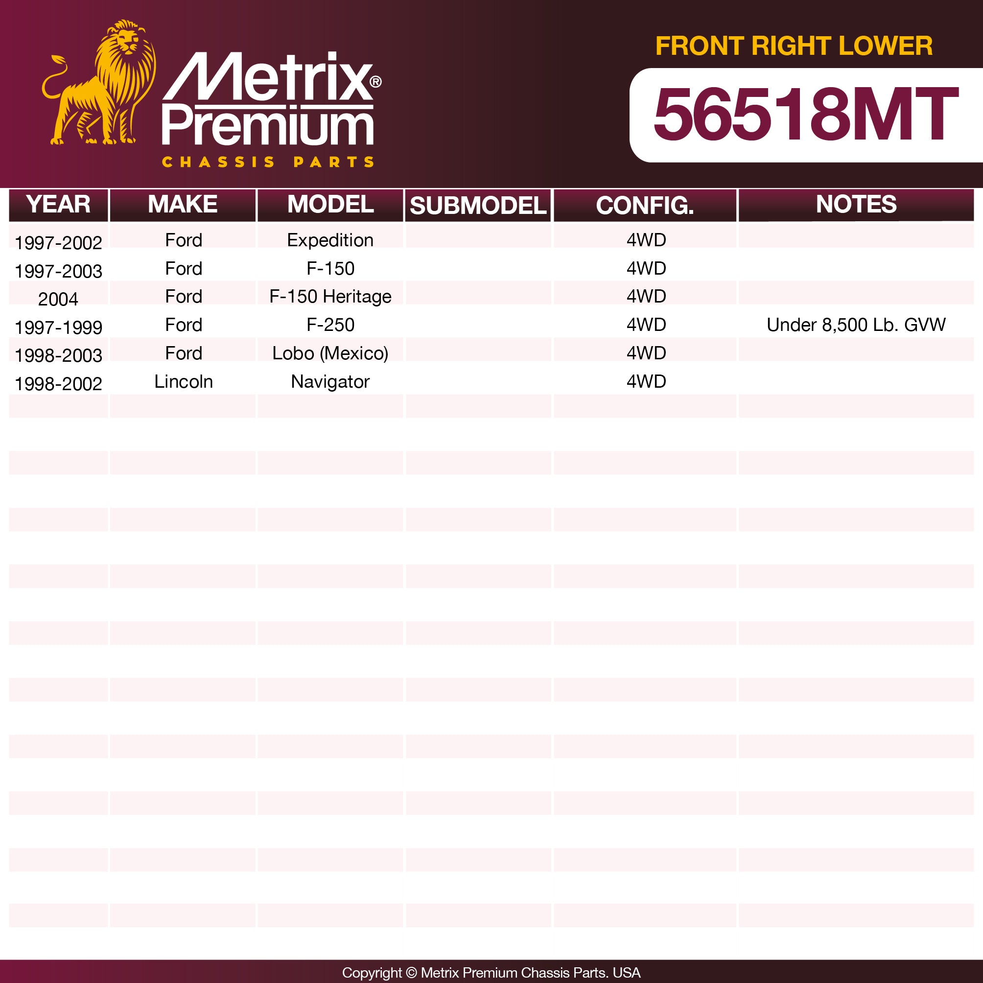 Metrix Premium Front Right Lower Control Arm and Ball Joint Assembly 56518MT OEM fit spare parts