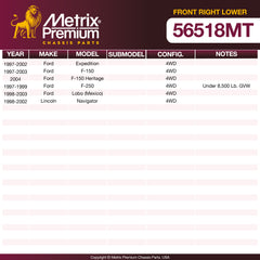 Metrix Premium Front Right Lower Control Arm and Ball Joint Assembly 56518MT OEM fit spare parts