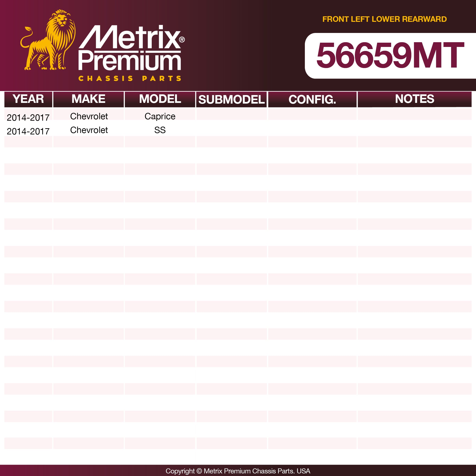 Metrix Premium Chassis Parts Front Left Lower Rearward Control Arm and Ball Joint Assembly 56659MT OEM fit auto parts
