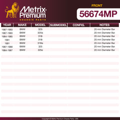 Metrix Premium Chassis Parts Front Stabilizer Bar Bushing Kit 56674MP OEM fit auto parts