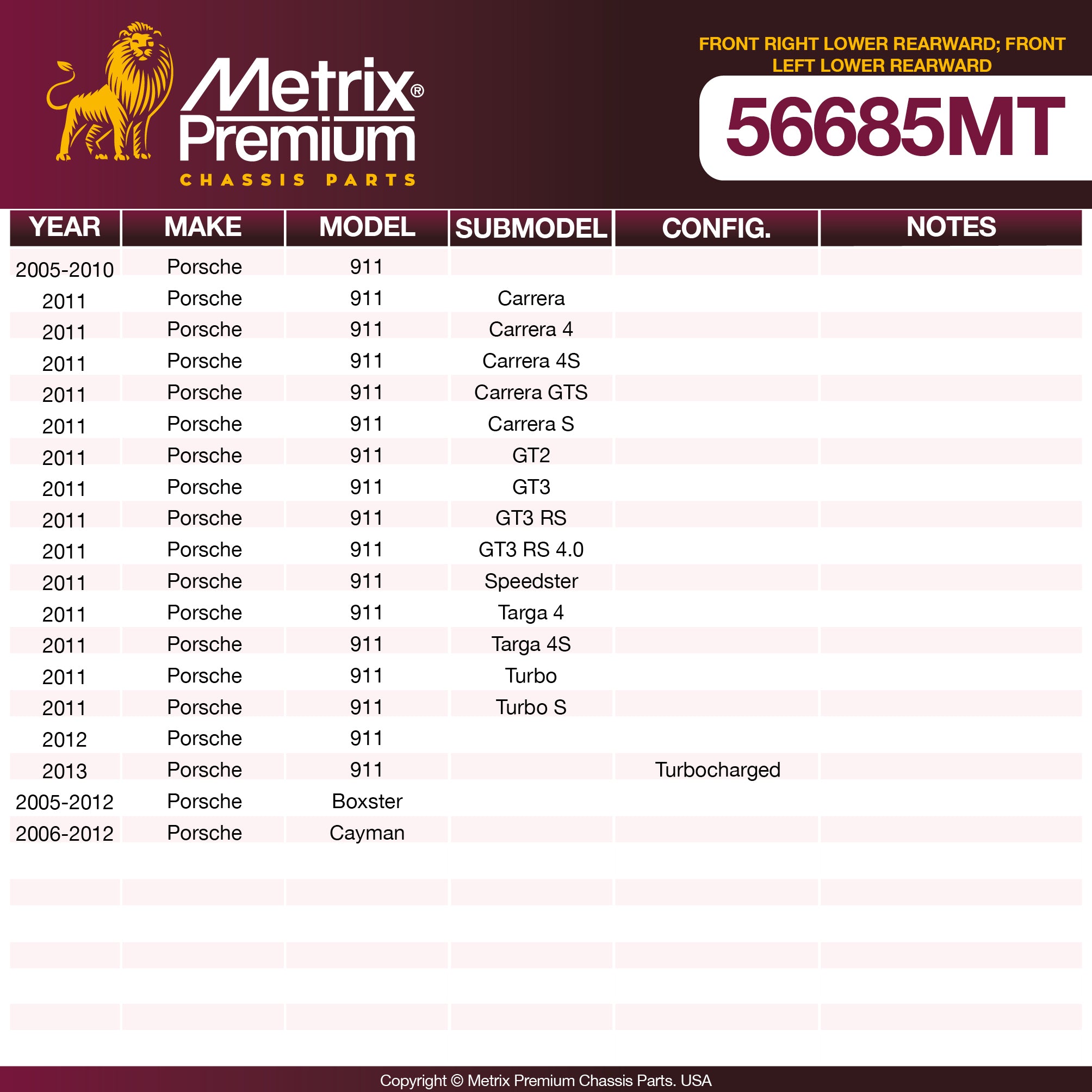 Metrix Premium Chassis Parts Front Right Lower Rearward; Front Left Lower Rearward Lateral Arm 56685MT aftermarket car parts