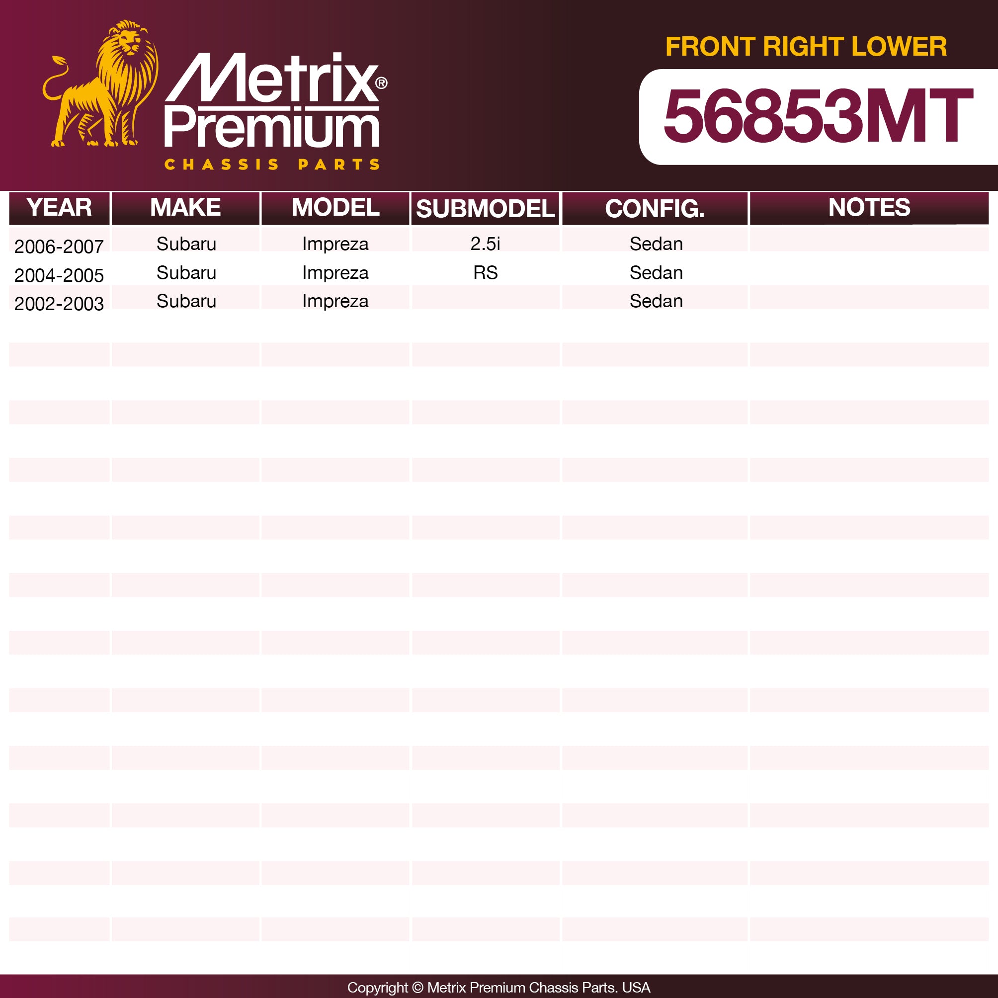 Metrix Premium Chassis Parts Front Right Lower Control Arm and Ball Joint Assembly 56853MT aftermarket car parts
