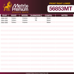 Metrix Premium Chassis Parts Front Right Lower Control Arm and Ball Joint Assembly 56853MT aftermarket car parts