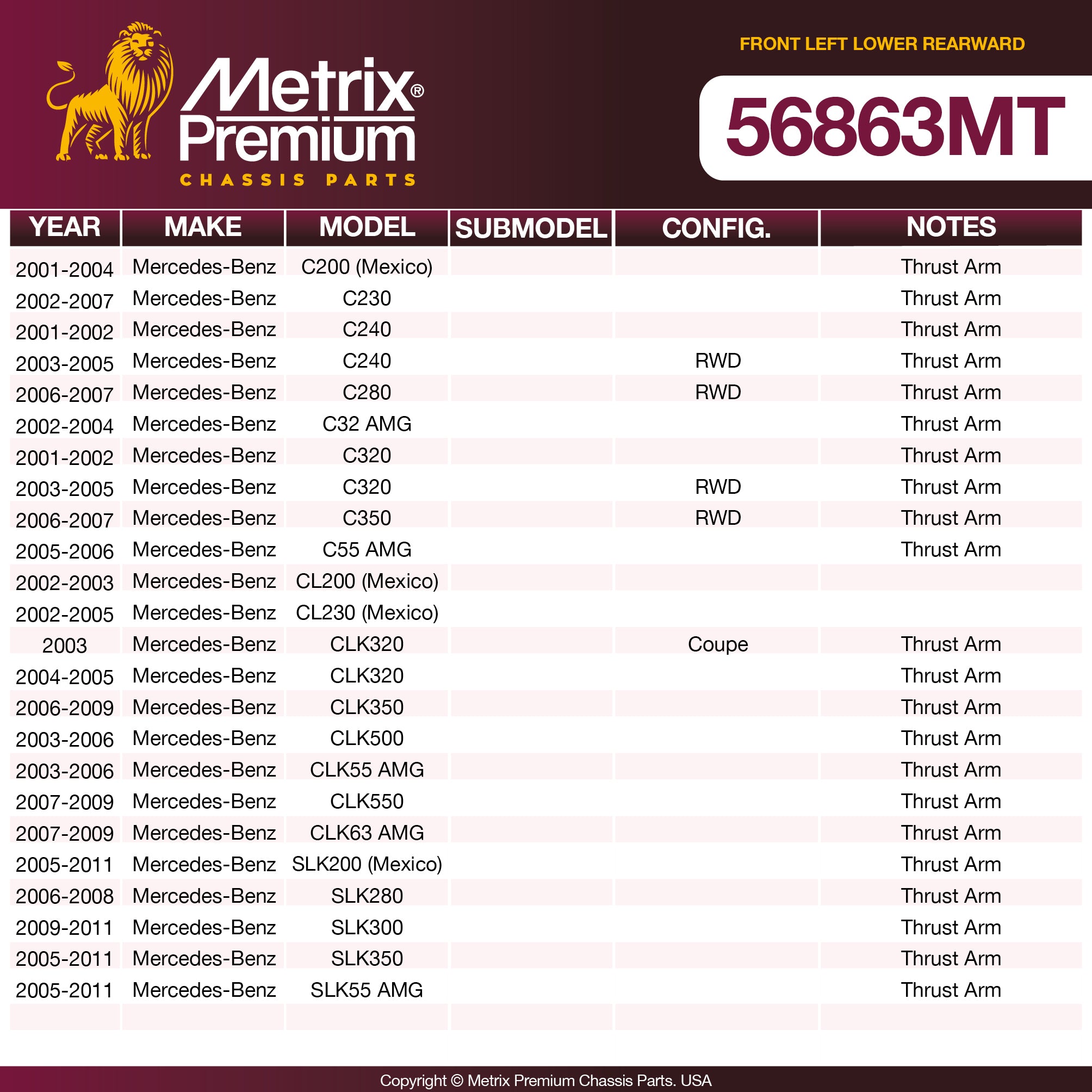 Metrix Premium Chassis Parts Front Left Lower Rearward Control Arm And Ball Joint Assembly 56863MT aftermarket car parts