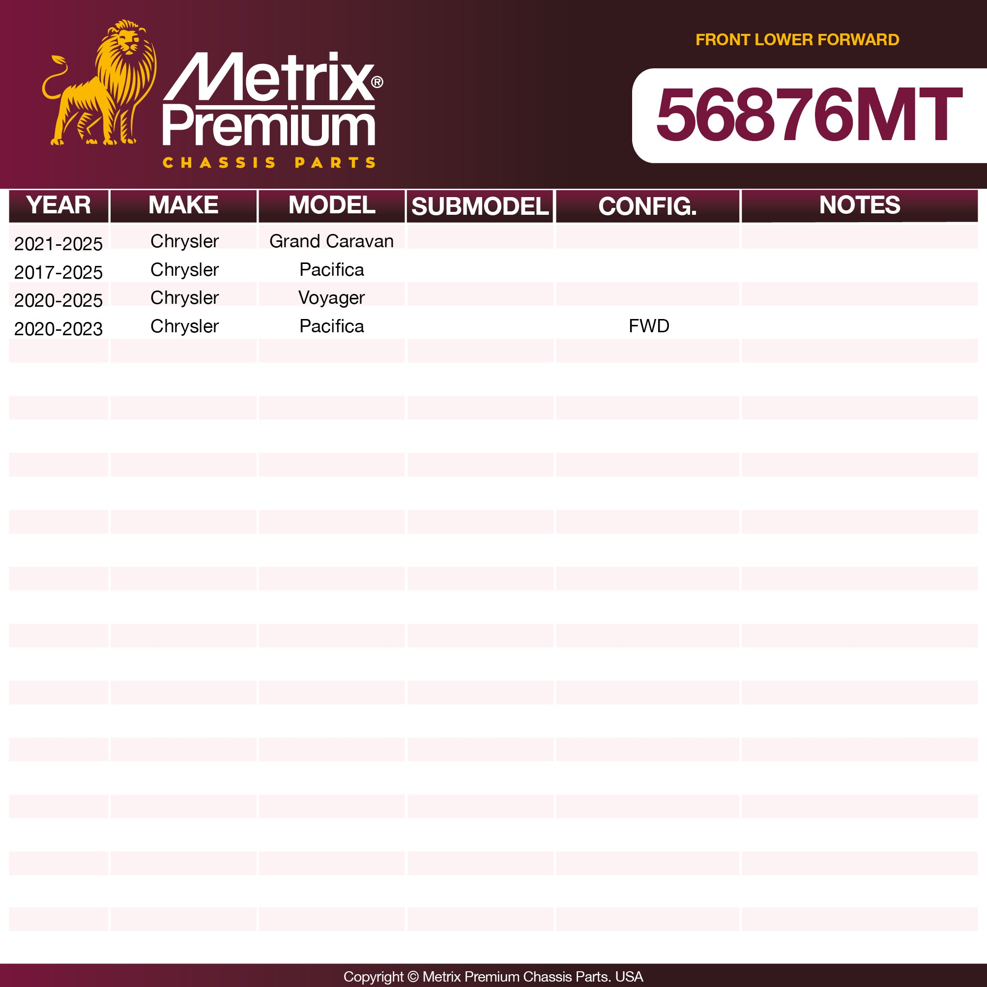 Metrix Premium Chassis Parts Front Lower Forward Control Arm Bushing 56876MT OEM fit auto parts
