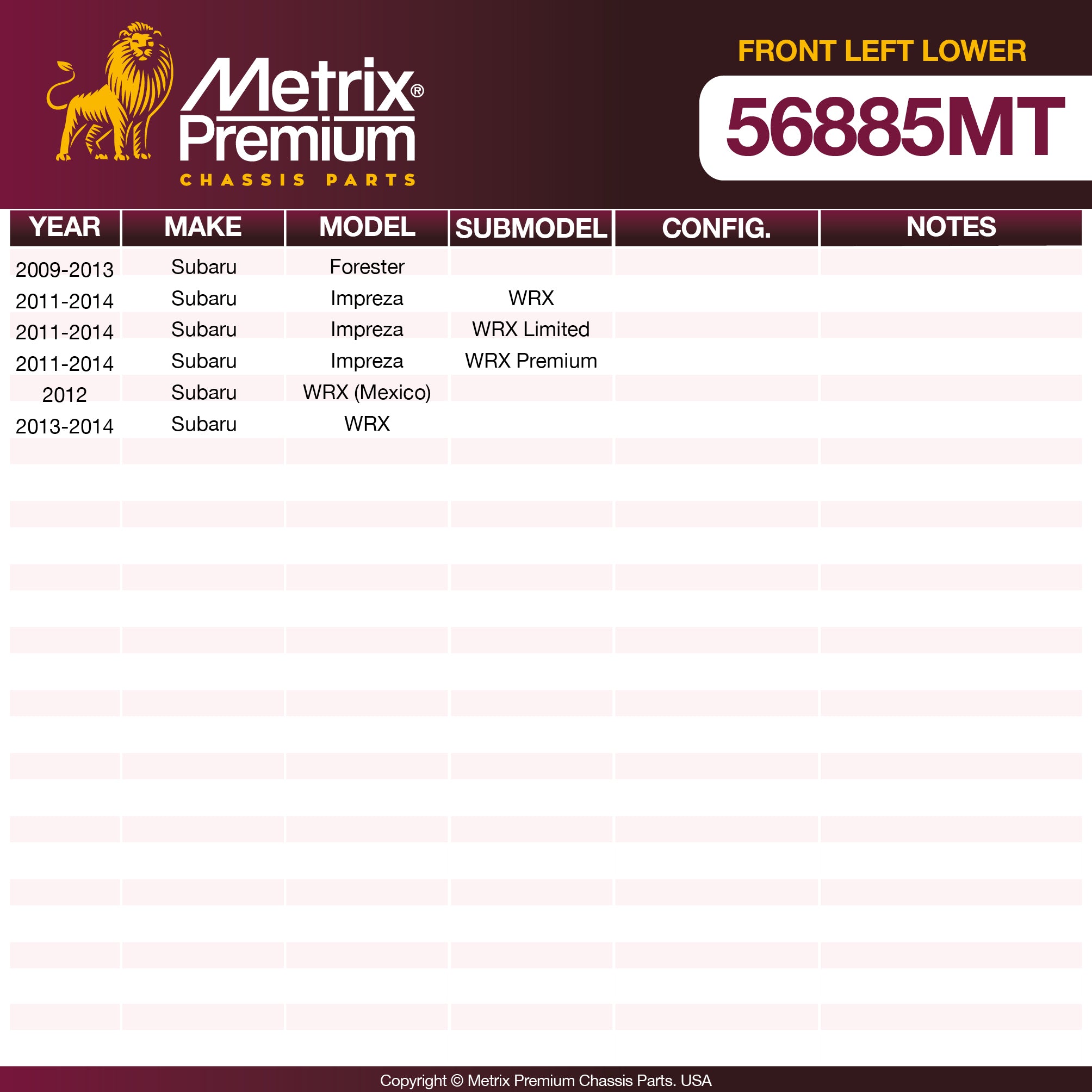 Metrix Premium Front Left Lower Control Arm and Ball Joint Assembly 56885MT OEM fit spare parts