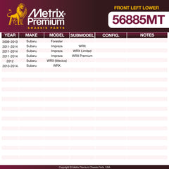 Metrix Premium Front Left Lower Control Arm and Ball Joint Assembly 56885MT OEM fit spare parts