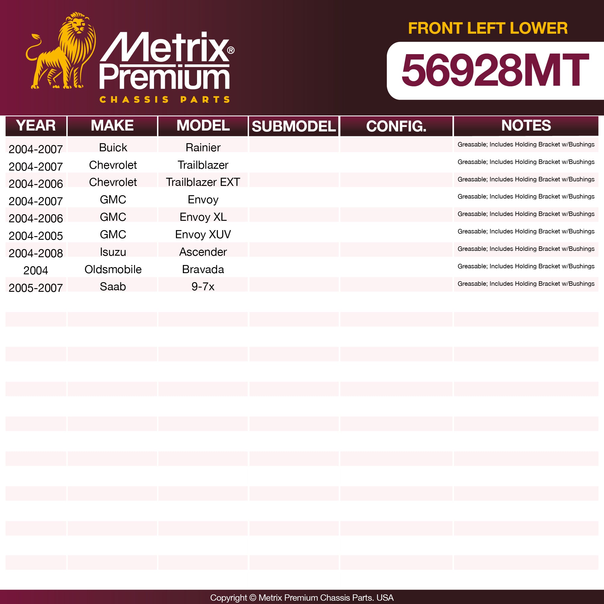 Metrix Premium Chassis Parts Front Left Lower Control Arm and Ball Joint Assembly 56928MT OEM fit auto parts