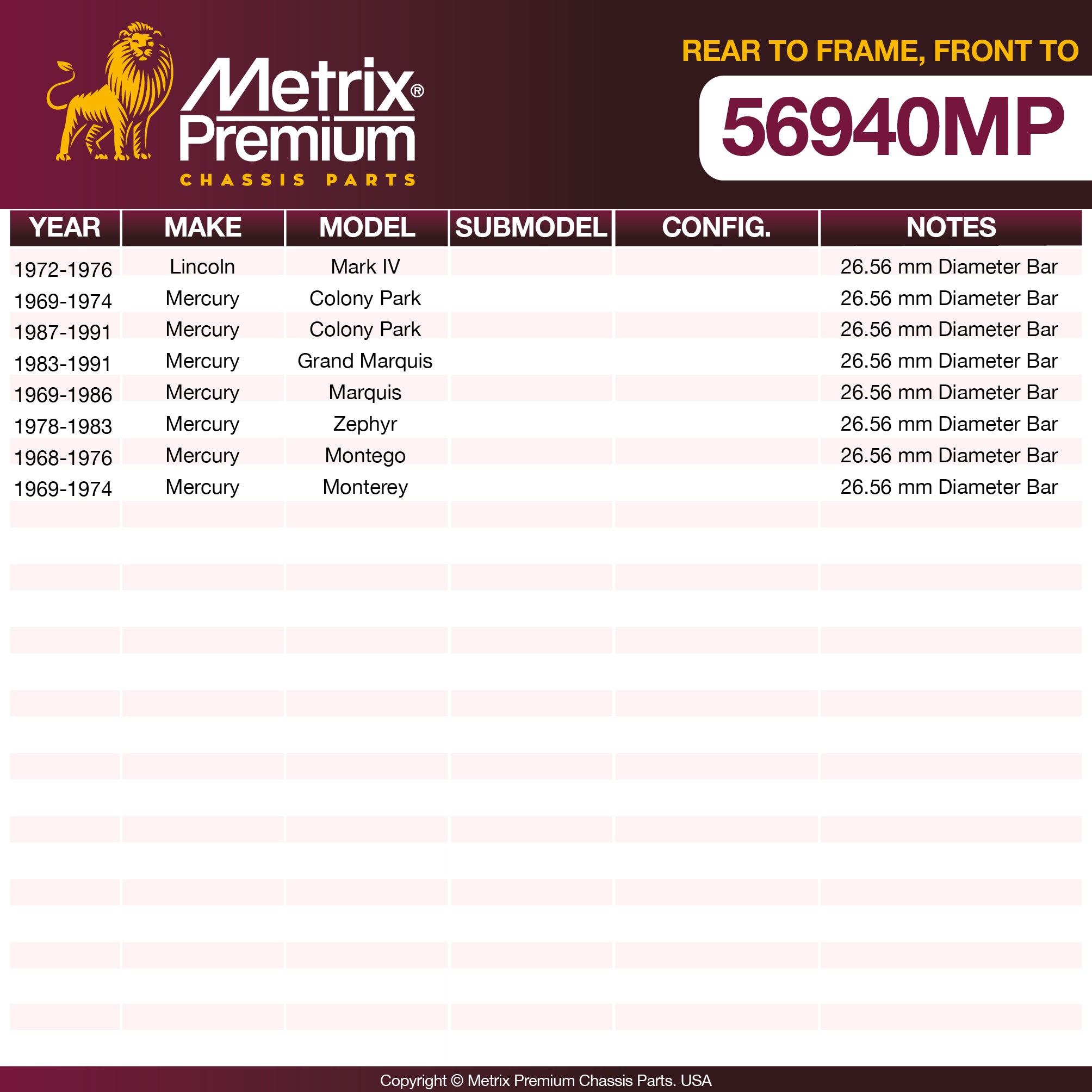 Metrix Premium Chassis Parts Front To Frame Stabilizer Bar Bushing Kit 56940MP aftermarket car parts