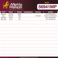 Metrix Premium Chassis Parts Rear Stabilizer Bar Bushing Kit 56941MP OEM fit auto parts
