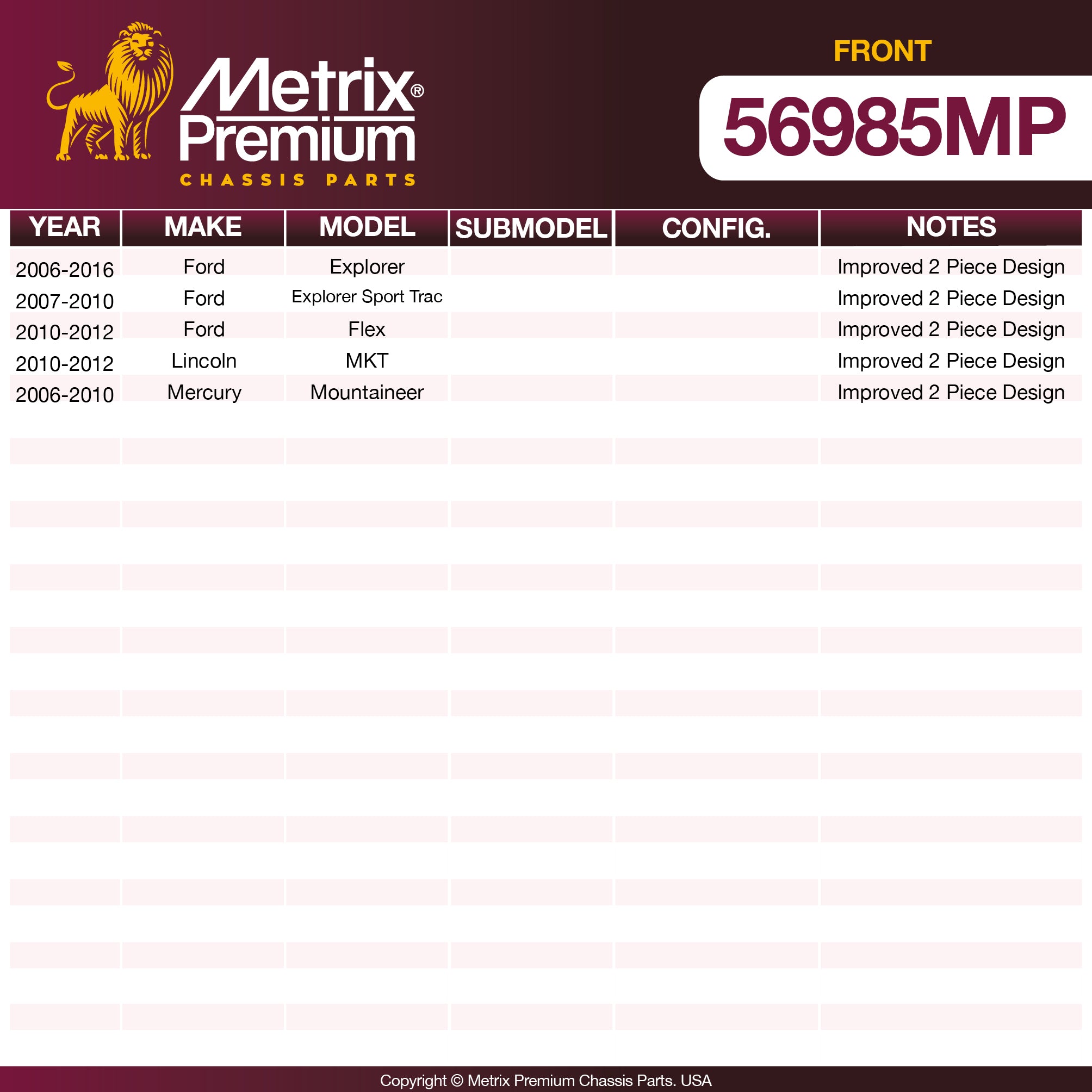 Metrix Premium Front Stabilizer Bar Bushing Kit 56985MP OEM fit spare parts