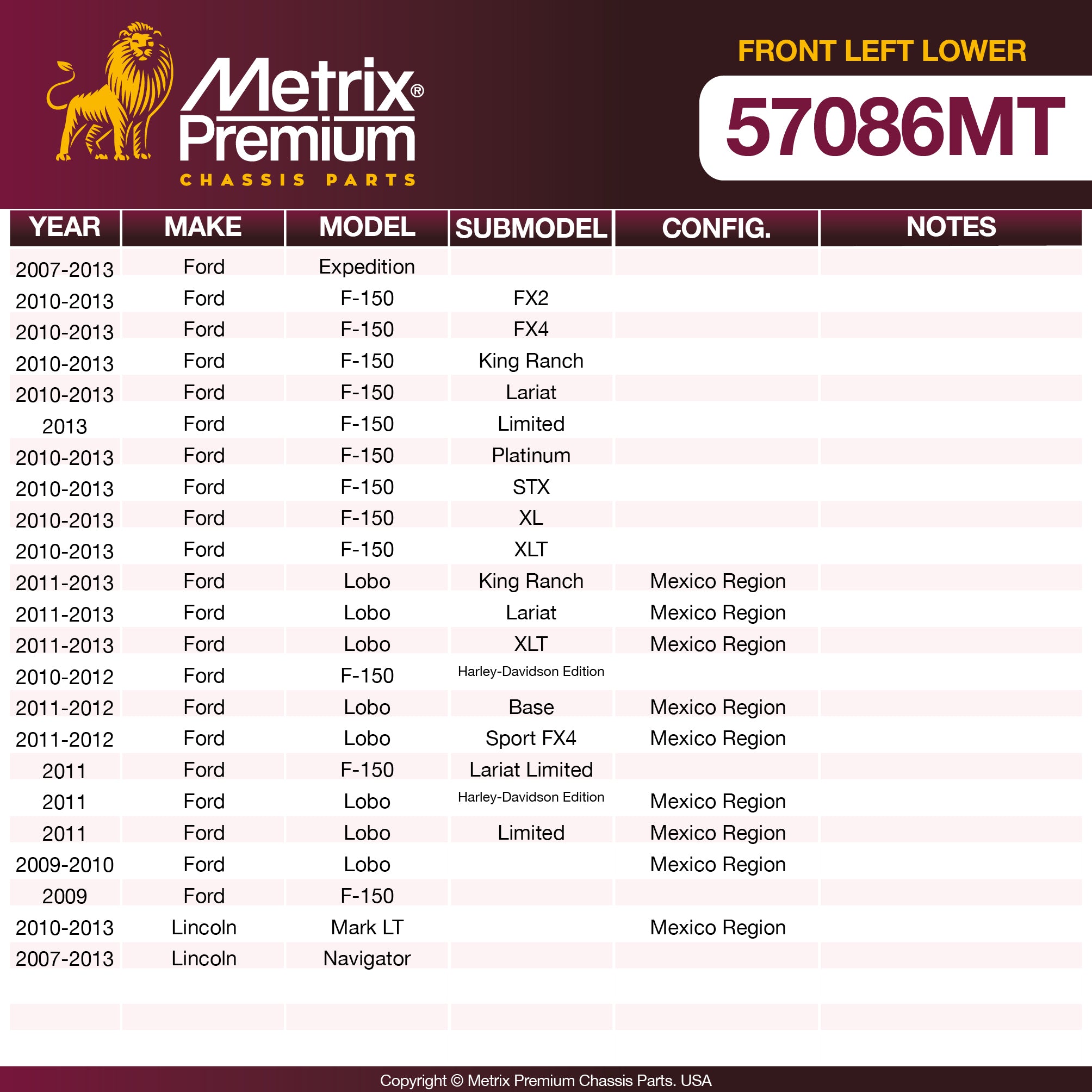 Metrix Premium Chassis Parts Front Left Lower Control Arm and Ball Joint Assembly 57086MT OEM fit auto parts