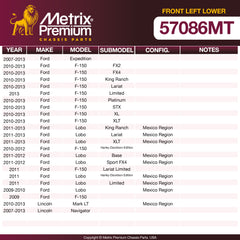 Metrix Premium Chassis Parts Front Left Lower Control Arm and Ball Joint Assembly 57086MT OEM fit auto parts