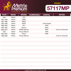 Metrix Premium Front Stabilizer Bar Bushing Kit 57117MP OEM fit spare parts