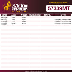 Metrix Premium Chassis Parts Rear Right Lower Rearward Control Arm 57339MT OEM fit auto parts