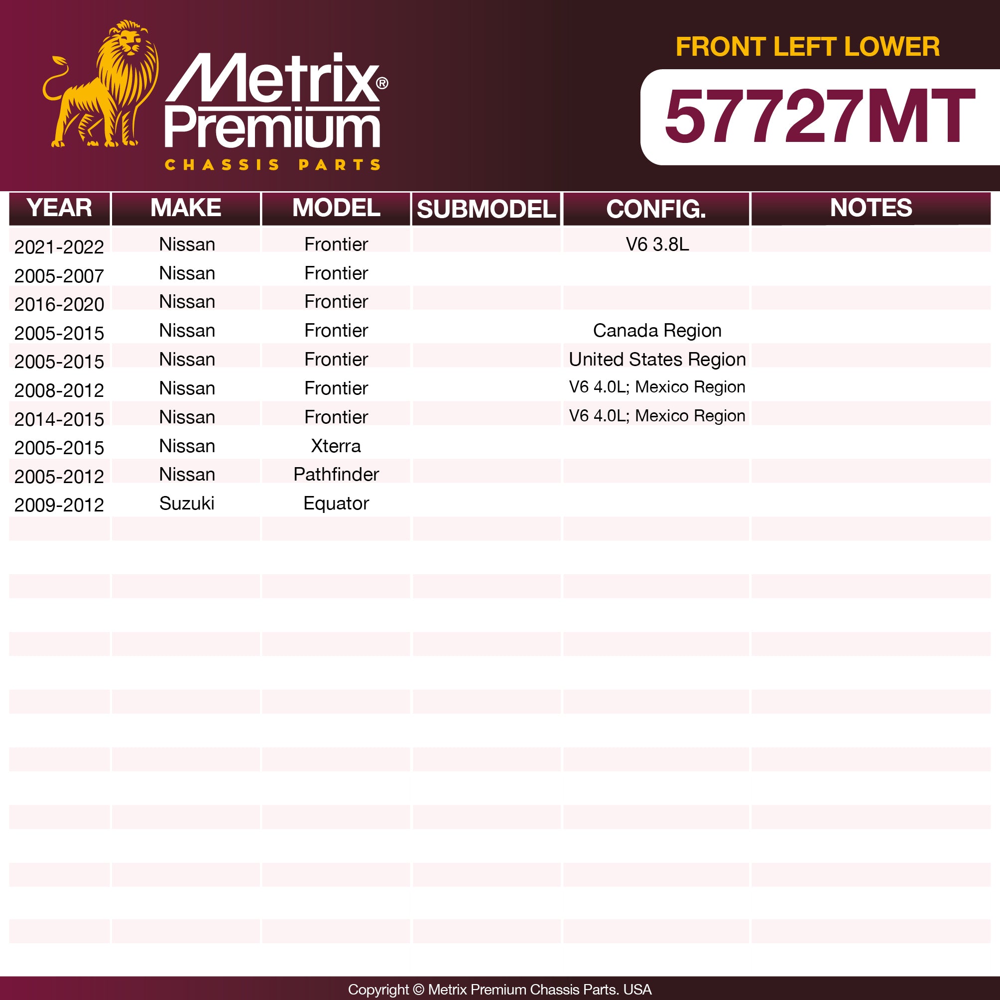 Metrix Premium Chassis Parts Front Left Lower Control Arm and Ball Joint Assembly 57727MT aftermarket car parts