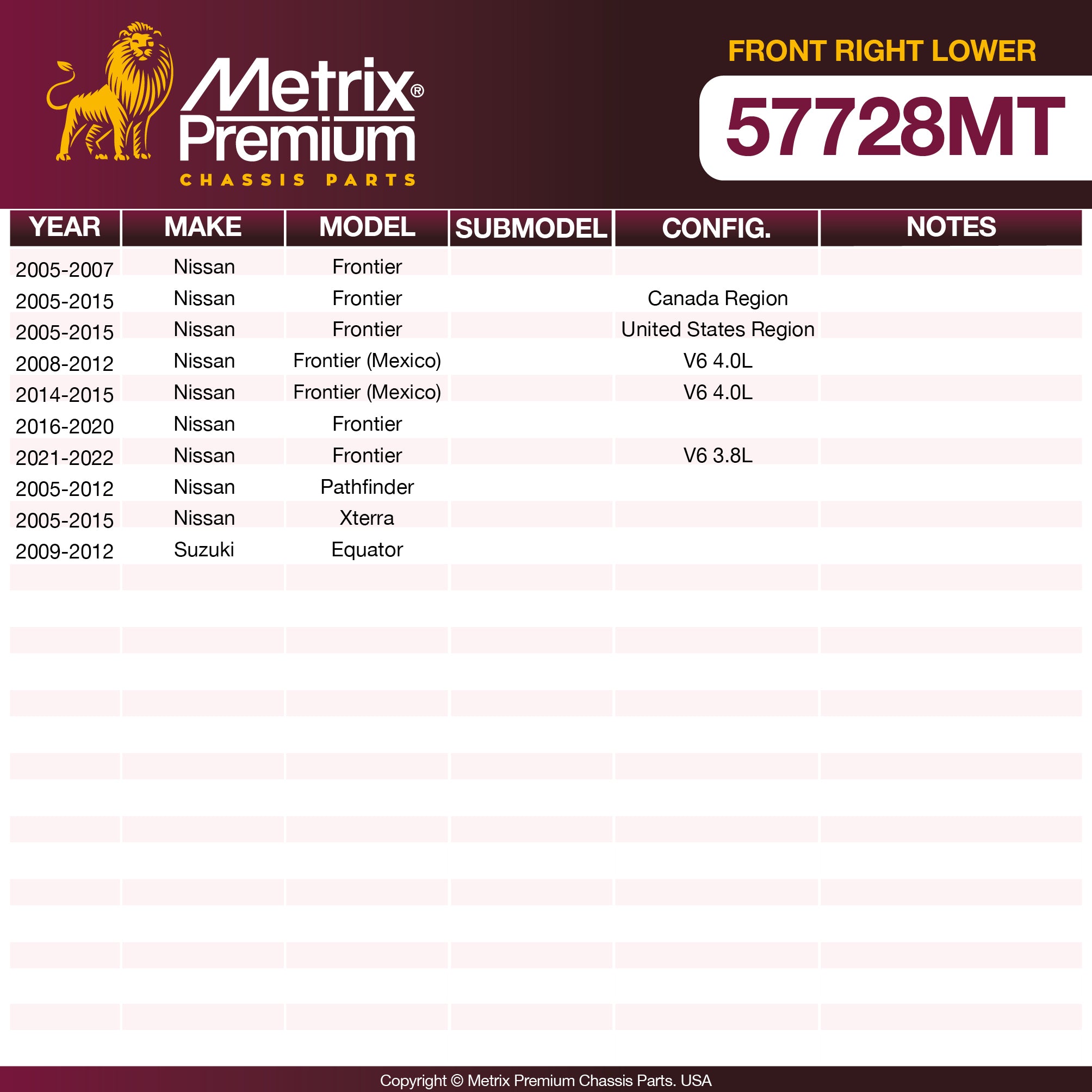 Metrix Premium Front Right Lower Control Arm and Ball Joint Assembly 57728MT OEM fit spare parts