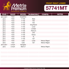 Metrix Premium Chassis Parts Front Right Lower Control Arm and Ball Joint Assembly 57741MT OEM fit auto parts