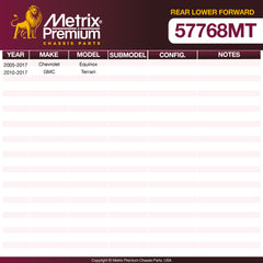 Metrix Premium Chassis Parts Rear Left Lower Forward; Rear Right Lower Forward Lateral Arm 57768MT OEM fit auto parts