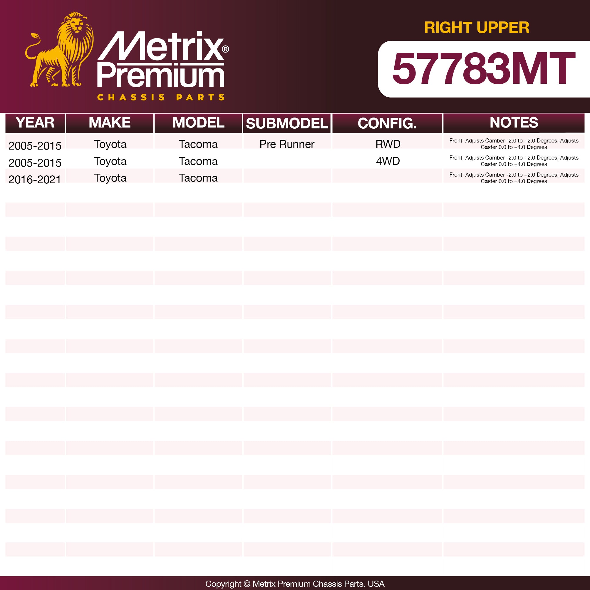Metrix Premium Right Upper Control Arm 57783MT OEM fit spare parts