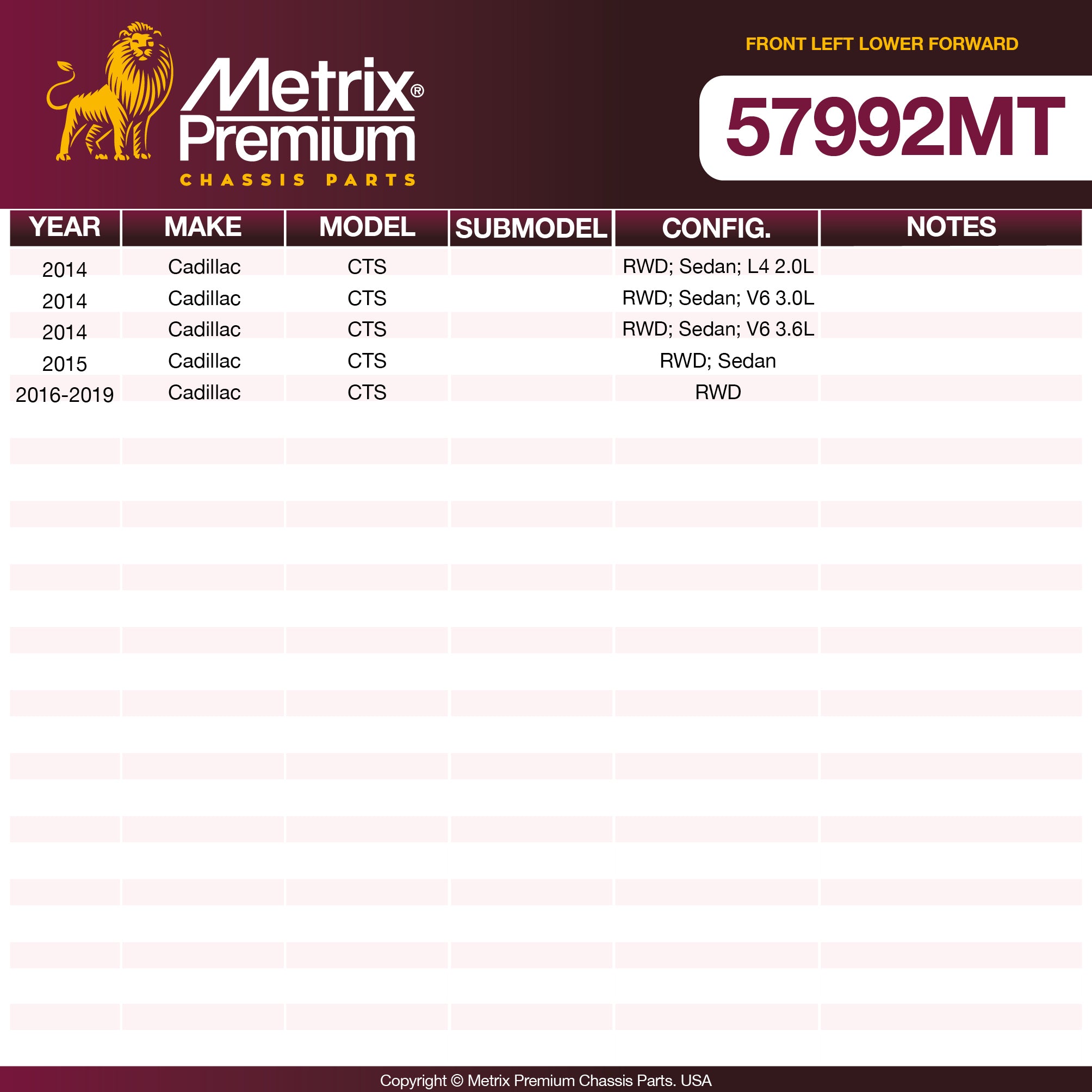 Metrix Premium Chassis Parts Front Left Lower Forward Control Arm and Ball Joint Assembly 57992MT aftermarket car parts