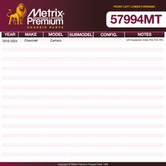 Metrix Premium Chassis Parts Front Left Lower Forward Control Arm and Ball Joint Assembly 57994MT OEM fit auto parts