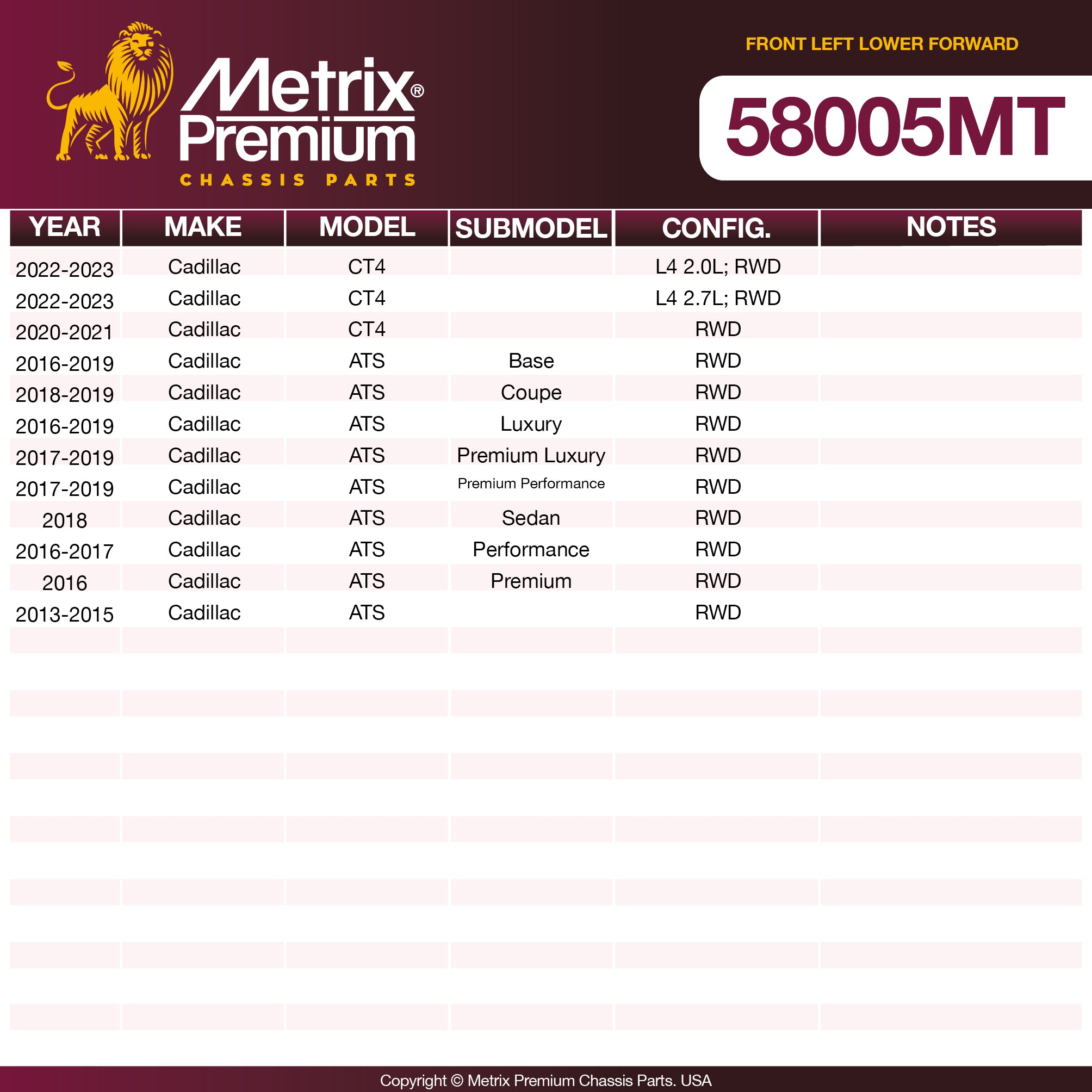 Metrix Premium Chassis Parts Front Left Lower Forward Control Arm And Ball Joint Assembly 58005MT aftermarket car parts