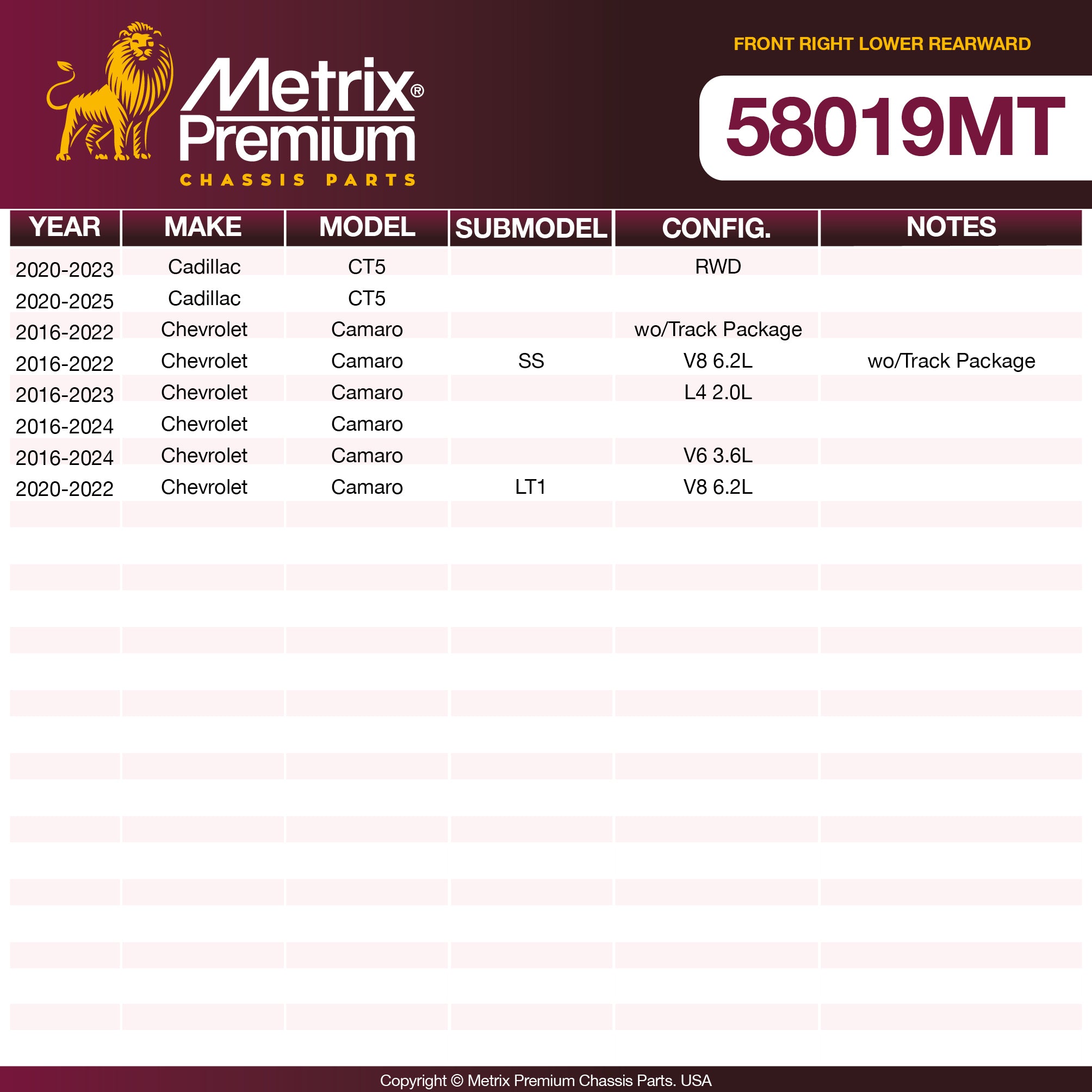 Metrix Premium Chassis Parts Front Right Lower Rearward Control Arm and Ball Joint Assembly 58019MT aftermarket car parts