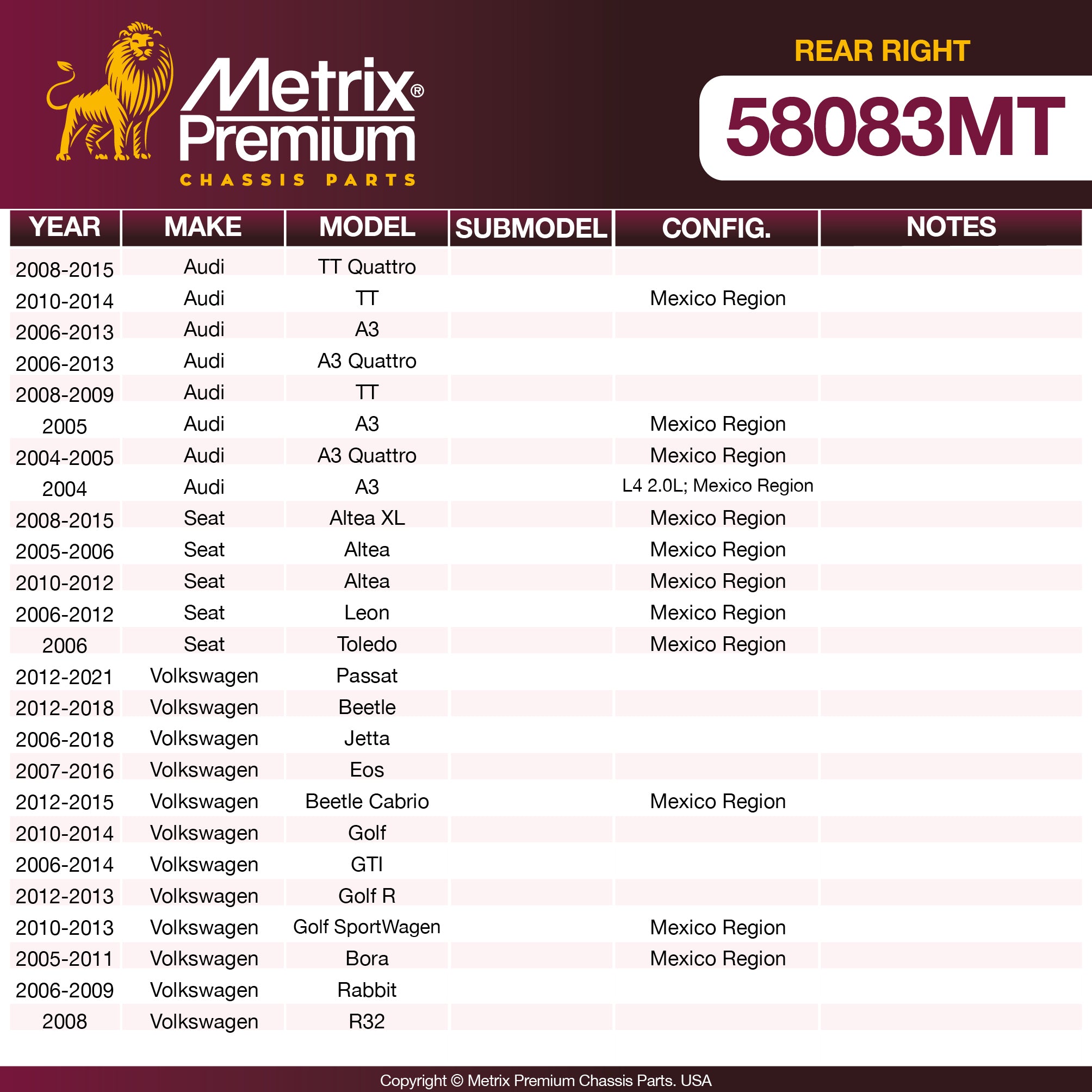 Metrix Premium Chassis Parts Rear Right Trailing Arm 58083MT aftermarket car parts