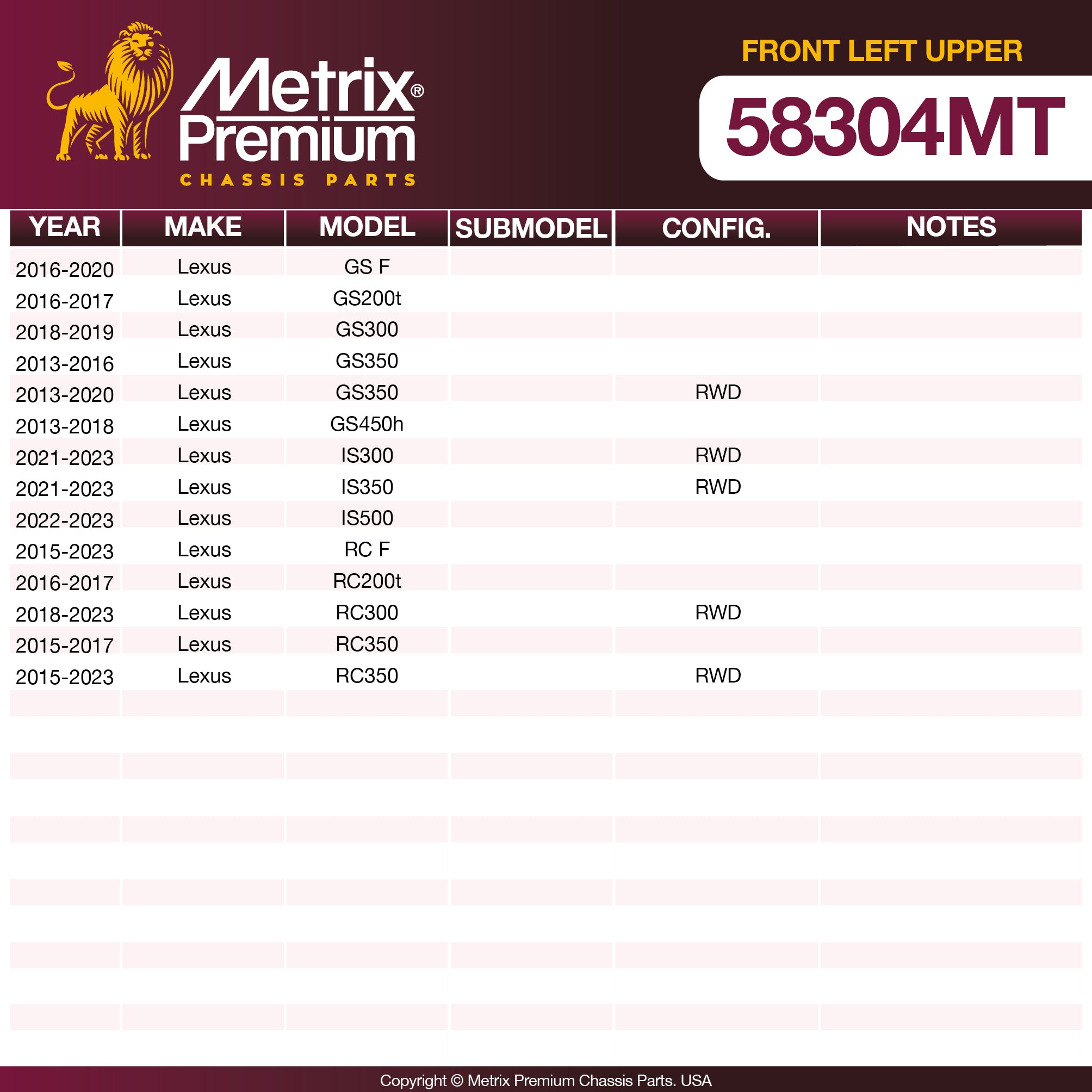 Metrix Premium Chassis Parts Front Left Upper Control Arm and Ball Joint Assembly 58304MT aftermarket car parts
