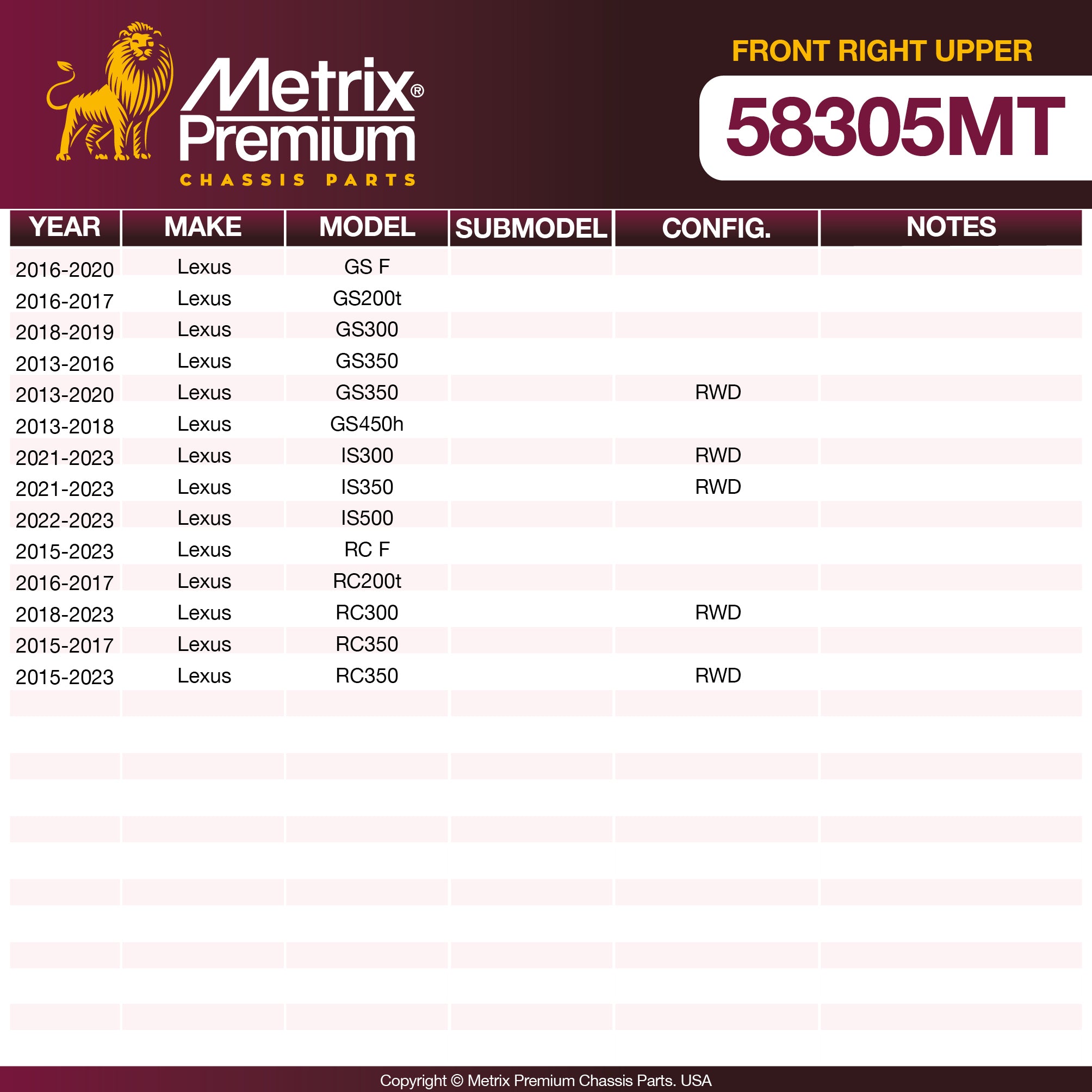 Metrix Premium Chassis Parts Front Right Upper Control Arm and Ball Joint Assembly 58305MT aftermarket car parts