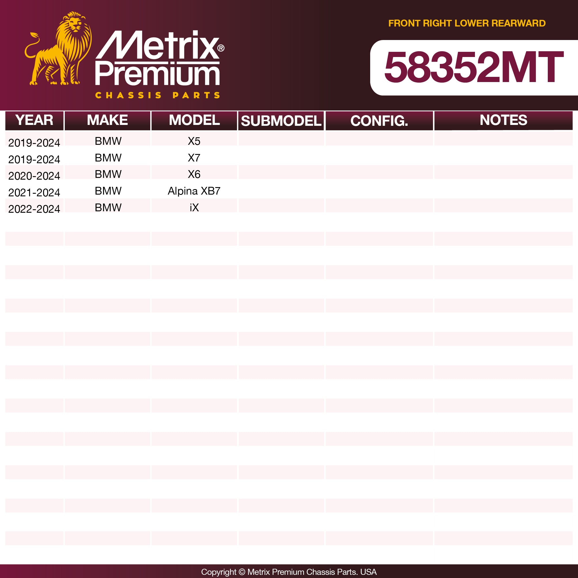Metrix Premium Chassis Parts Front Right Lower Rearward Control Arm and Ball Joint Assembly 58352MT OEM fit auto parts