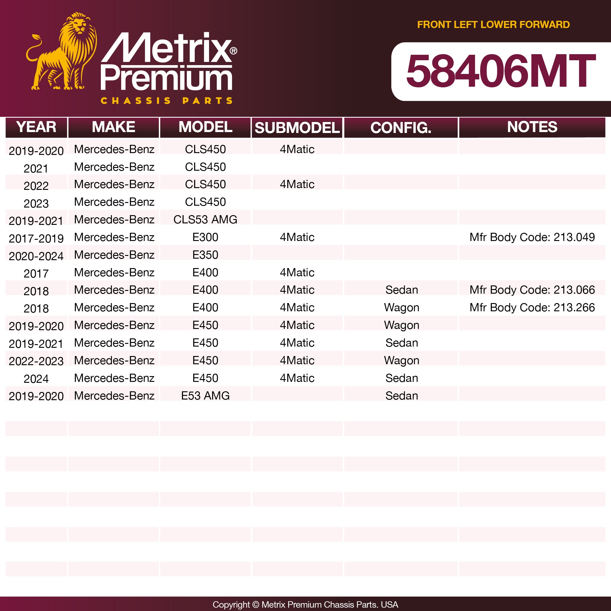 Metrix Premium Chassis Parts Front Left Lower Forward Control Arm and Ball Joint Assembly 58406MT OEM fit auto parts