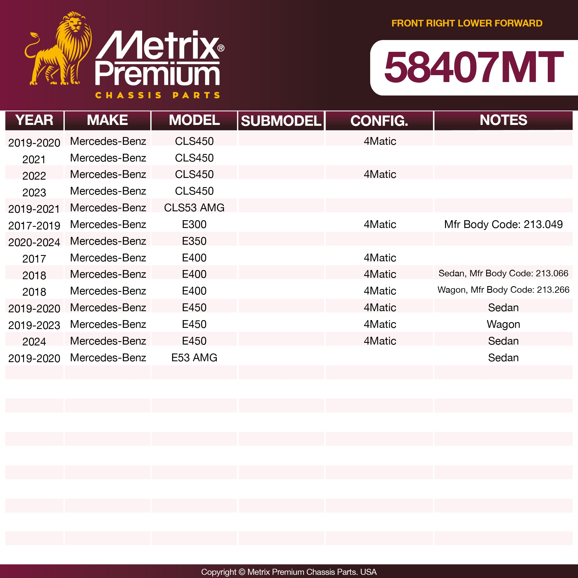 Metrix Premium Chassis Parts Front Right Lower Forward Control Arm And Ball Joint Assembly 58407MT aftermarket car parts