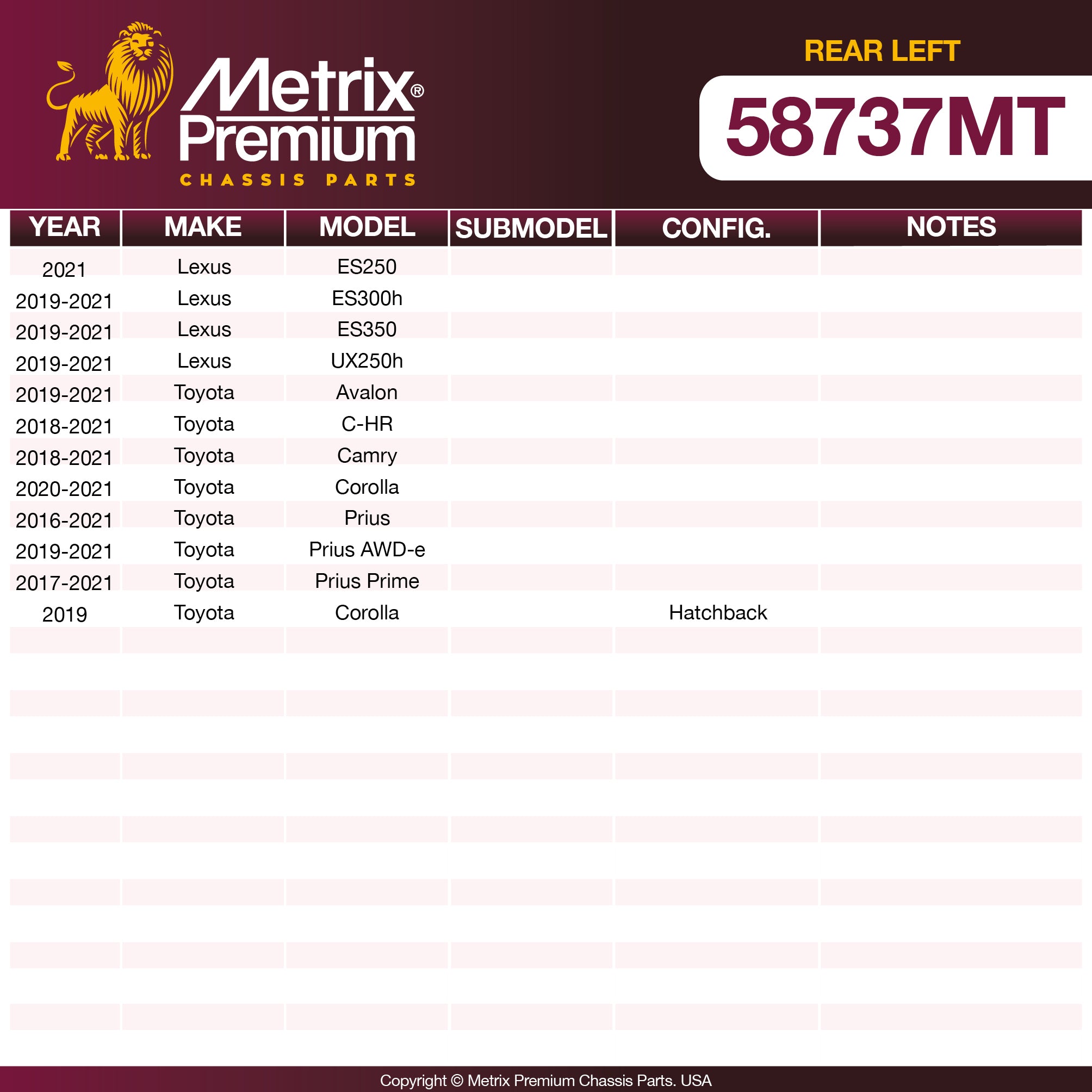 Metrix Premium Chassis Parts Rear Left Trailing Arm 58737MT OEM fit auto parts