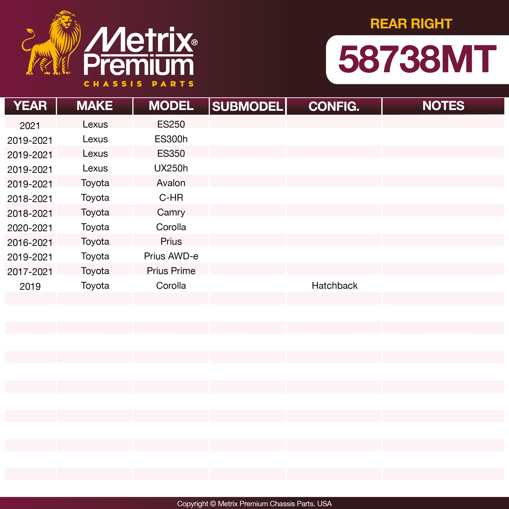 Metrix Premium Chassis Parts Rear Right Trailing Arm 58738MT OEM fit auto parts
