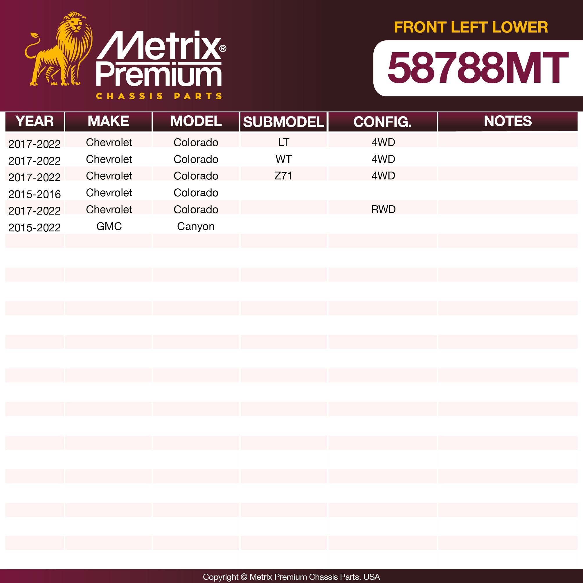Metrix Premium Front Left Lower Control Arm and Ball Joint Assembly 58788MT OEM fit spare parts