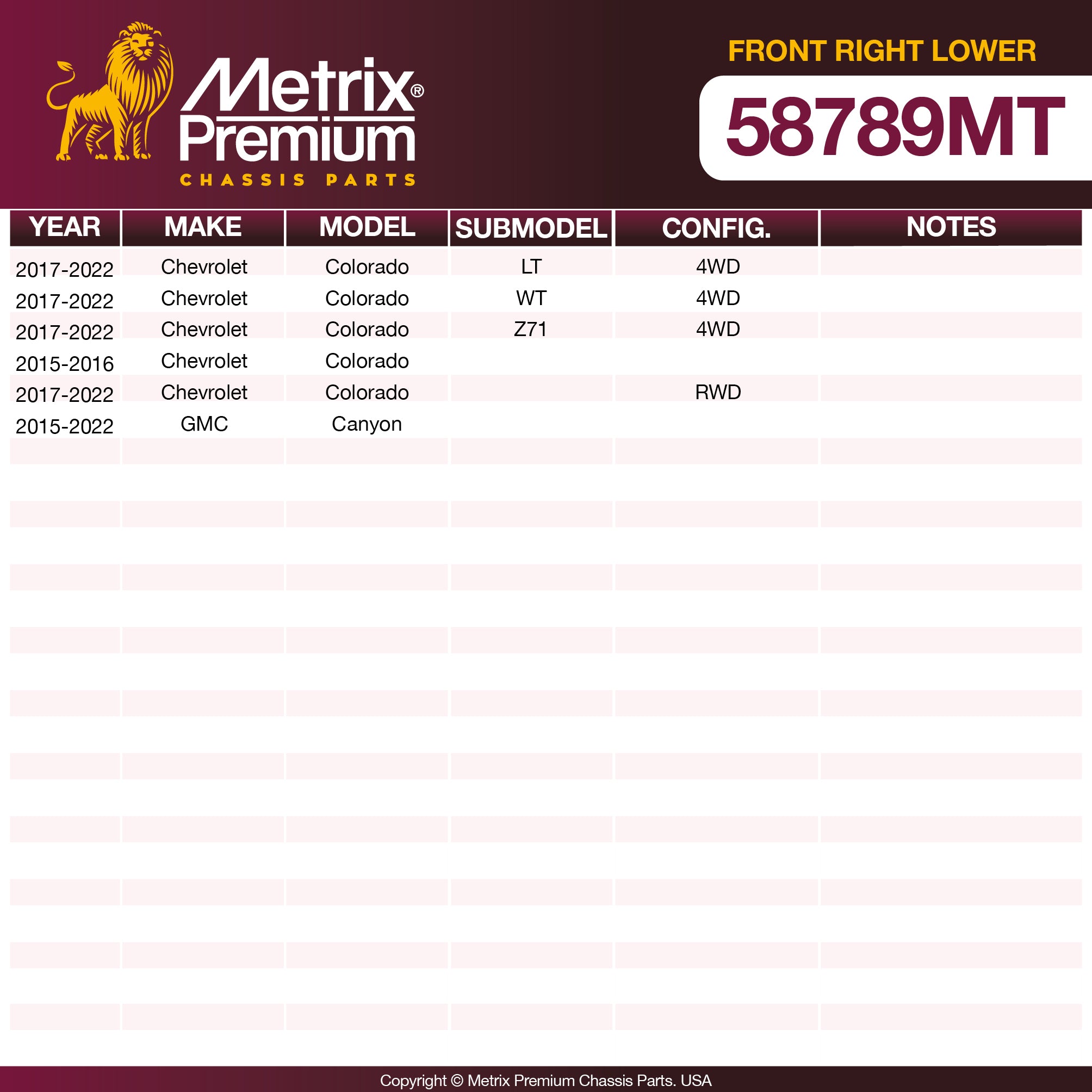 Metrix Premium Front Right Lower Control Arm and Ball Joint Assembly 58789MT OEM fit spare parts