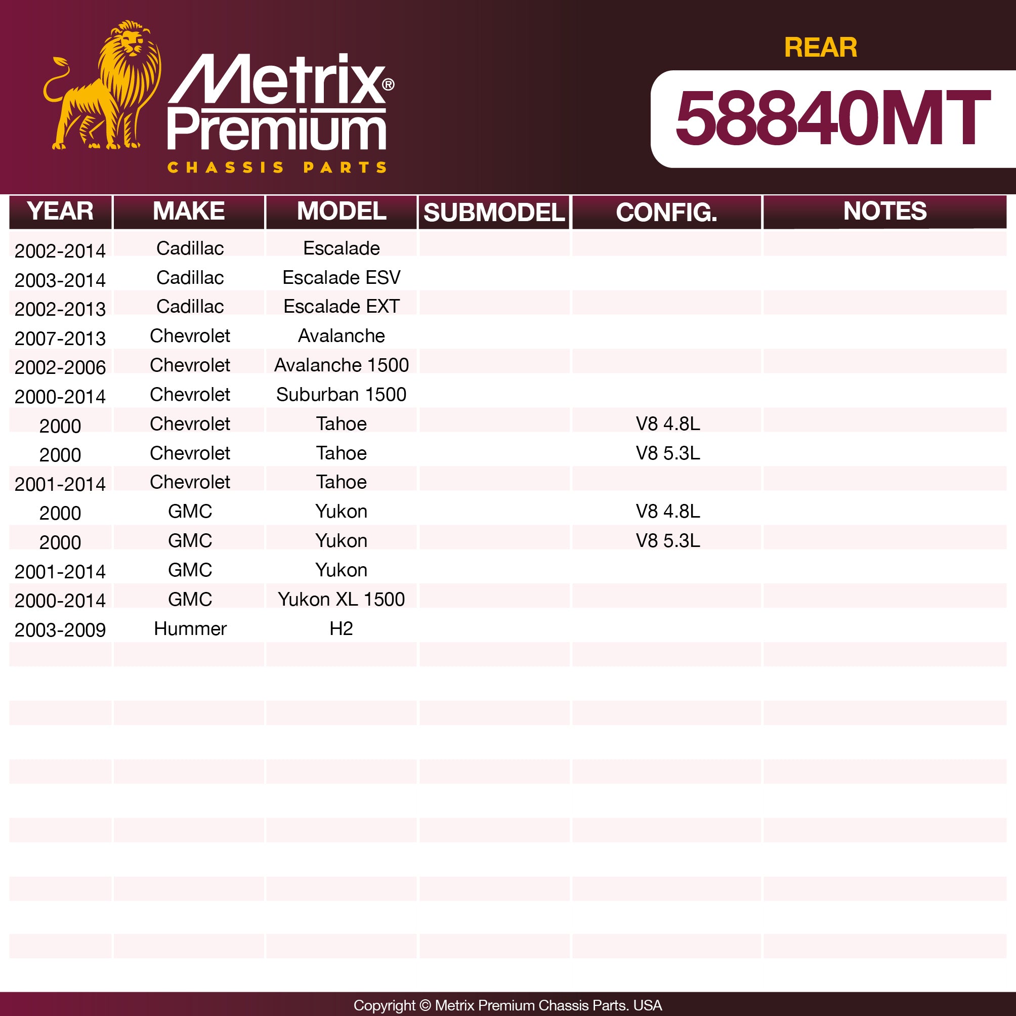 Metrix Premium Chassis Parts Rear Control Arm 58840MT aftermarket car parts