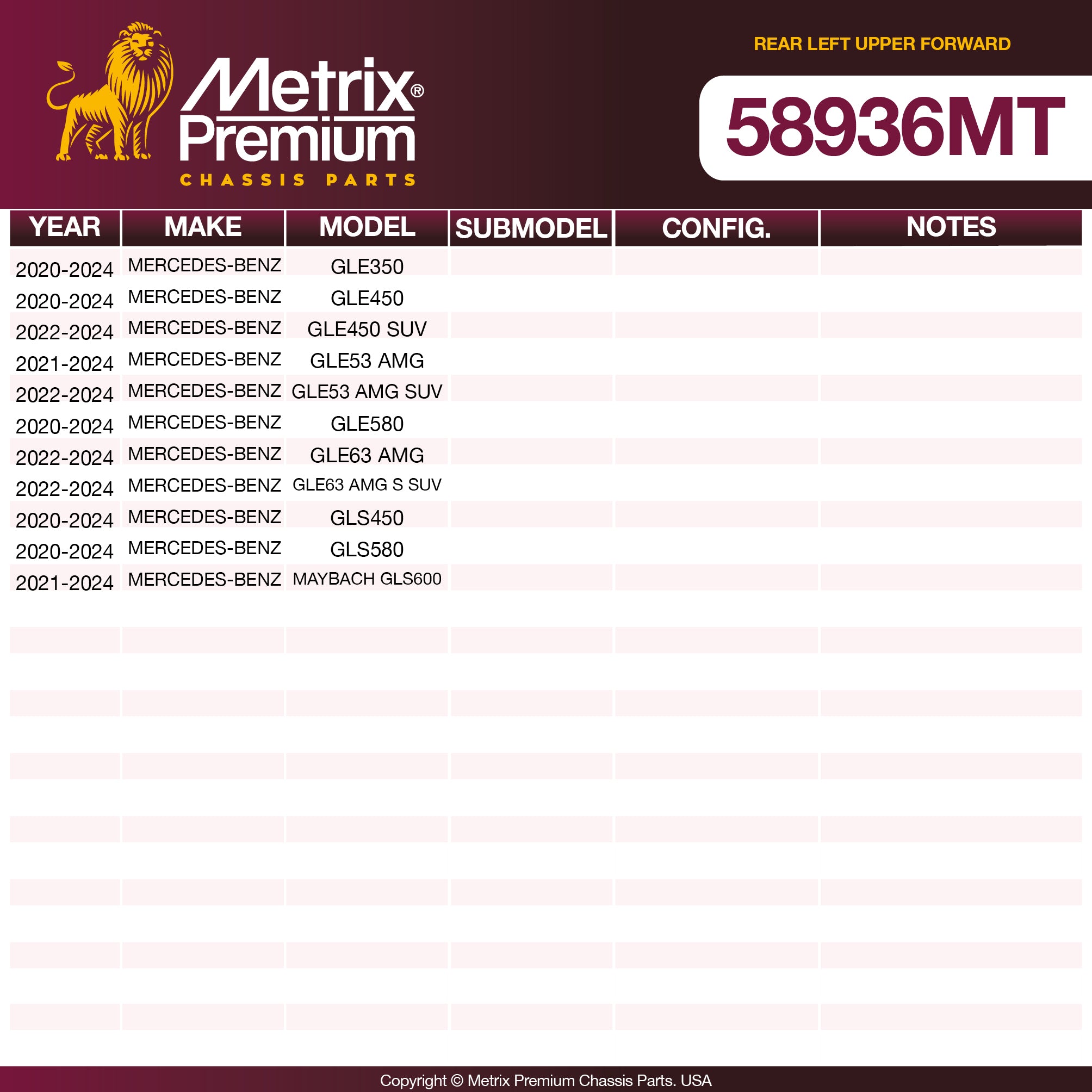 Metrix Premium Chassis Parts Rear Left Upper Forward Control Arm 58936MT aftermarket car parts