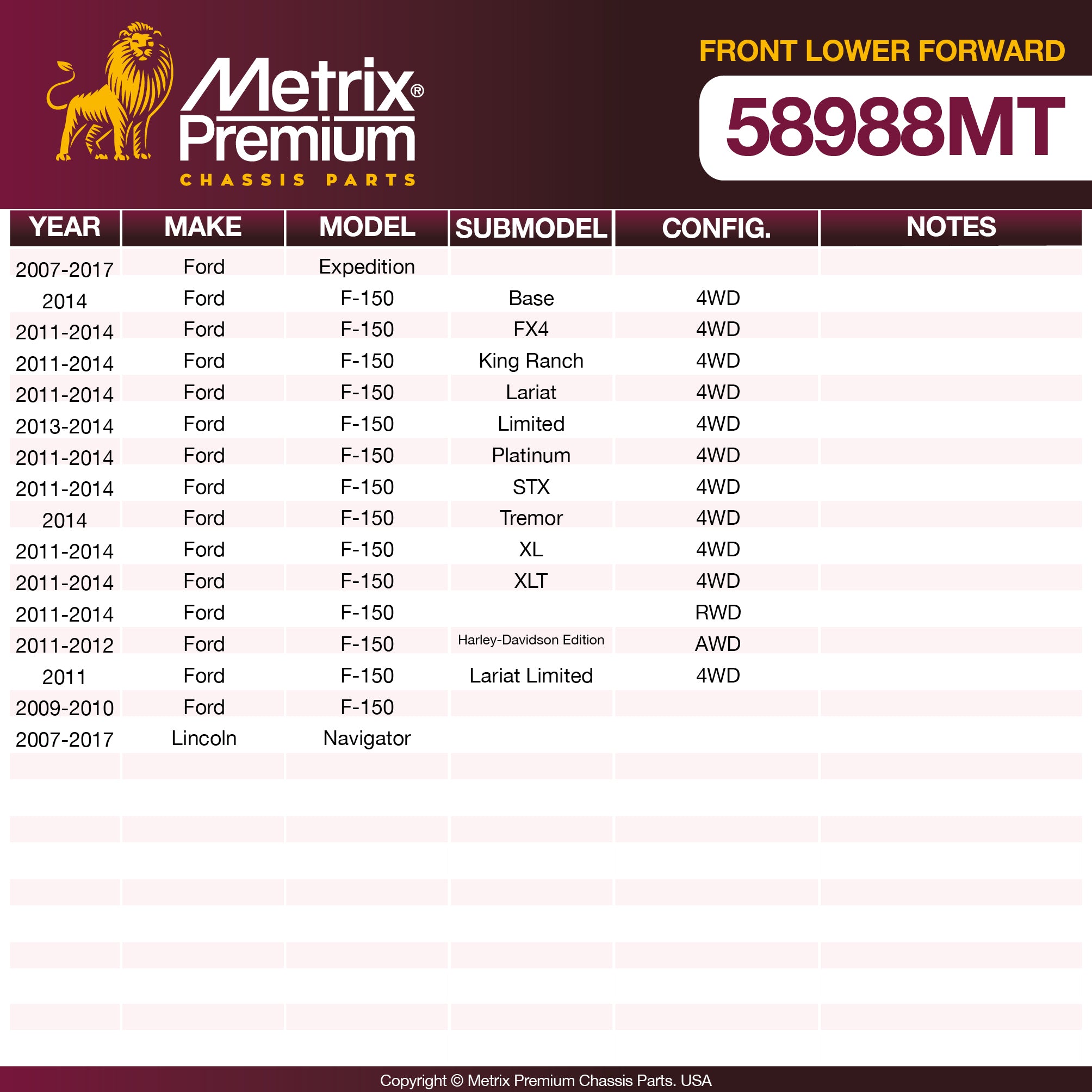 Metrix Premium Chassis Parts Front Lower Forward Control Arm Bushing 58988MT OEM fit auto parts