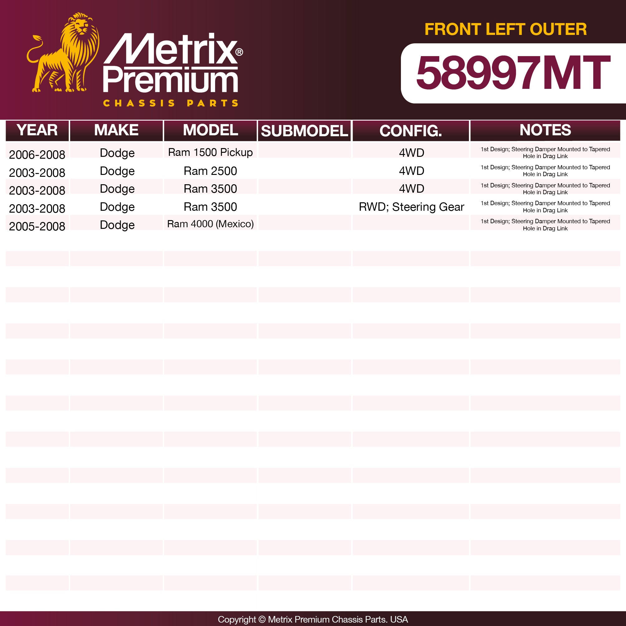 Metrix Premium Front Left Outer Tie Rod End 58997MT OEM fit spare parts